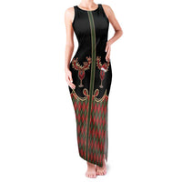 Western Yoke Family Matching Tank Maxi Dress and Hawaiian Shirt Wine Deer Christmas Argyle Patterns - Wonder Print Shop