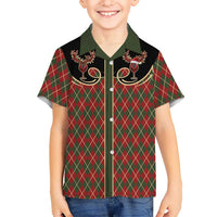 Western Yoke Family Matching Tank Maxi Dress and Hawaiian Shirt Wine Deer Christmas Argyle Patterns - Wonder Print Shop