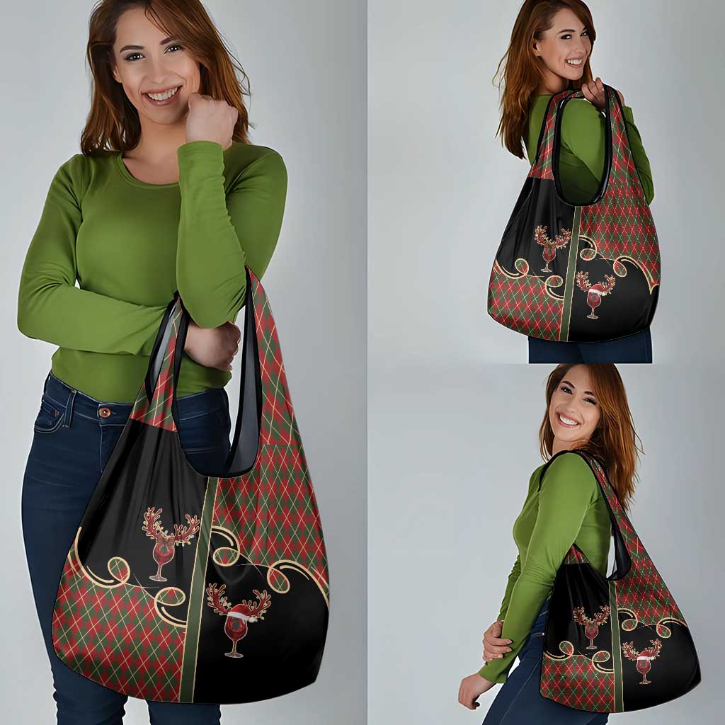 Western Yoke Grocery Bag Wine Deer Christmas Argyle Patterns - Wonder Print Shop