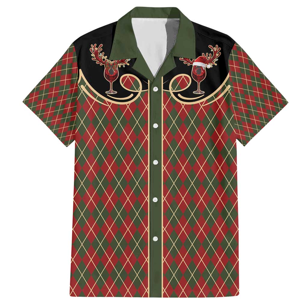 Western Yoke Hawaiian Shirt Wine Deer Christmas Argyle Patterns - Wonder Print Shop