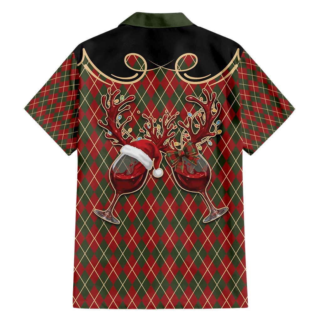 Western Yoke Hawaiian Shirt Wine Deer Christmas Argyle Patterns - Wonder Print Shop
