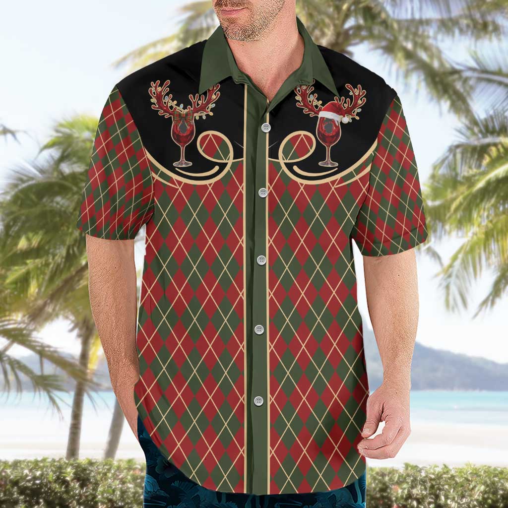 Western Yoke Hawaiian Shirt Wine Deer Christmas Argyle Patterns - Wonder Print Shop