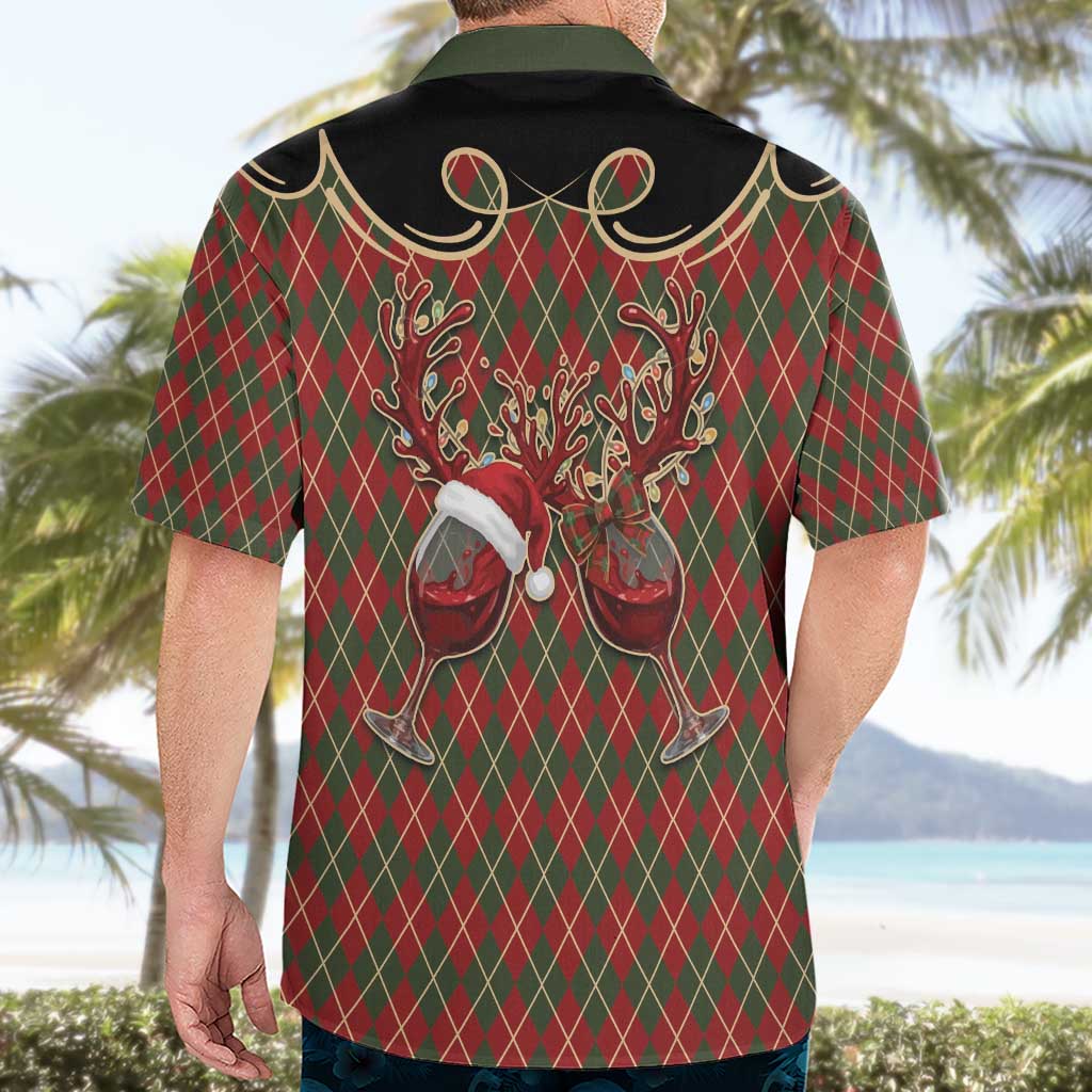 Western Yoke Hawaiian Shirt Wine Deer Christmas Argyle Patterns - Wonder Print Shop