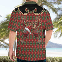 Western Yoke Hawaiian Shirt Wine Deer Christmas Argyle Patterns - Wonder Print Shop