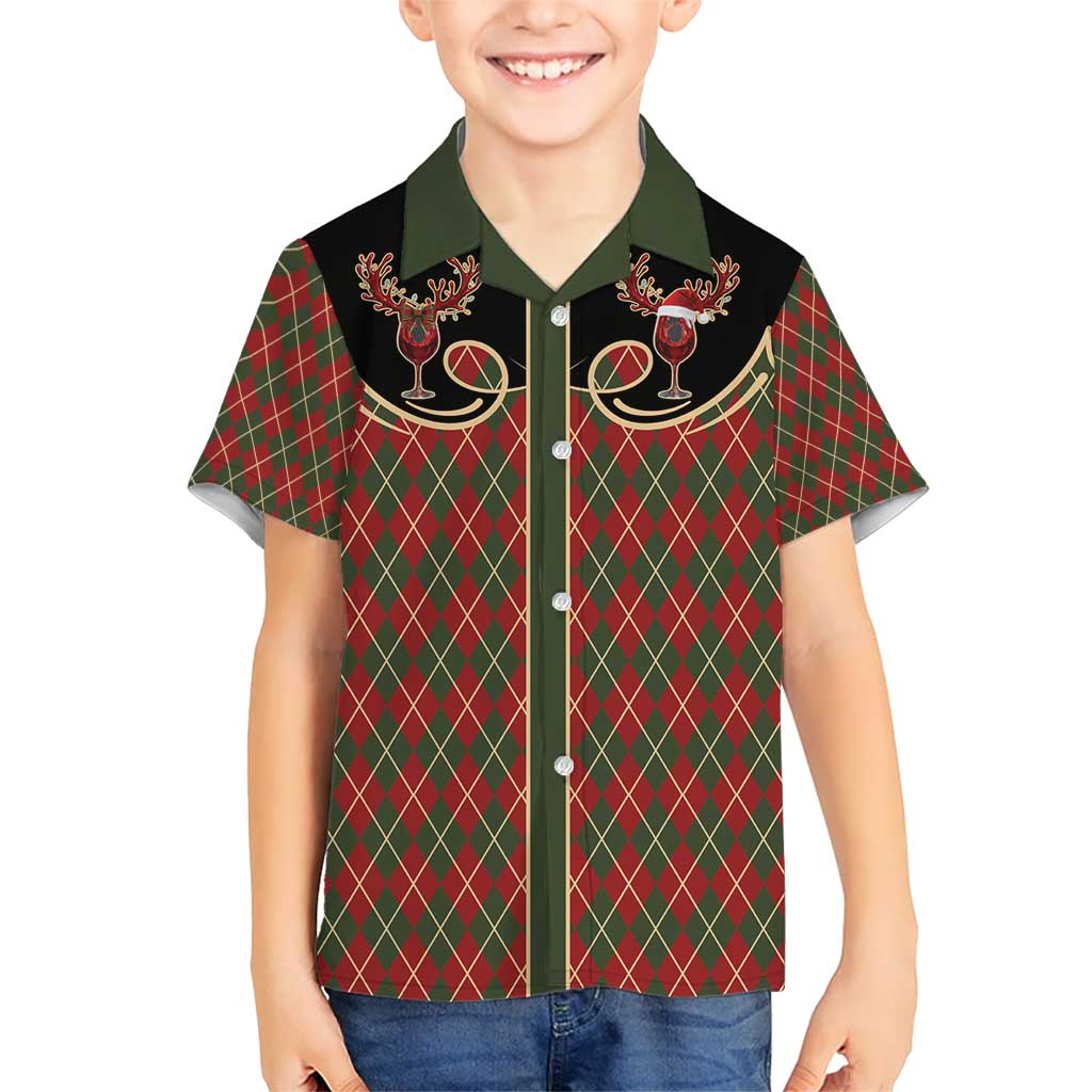 Western Yoke Hawaiian Shirt Wine Deer Christmas Argyle Patterns - Wonder Print Shop