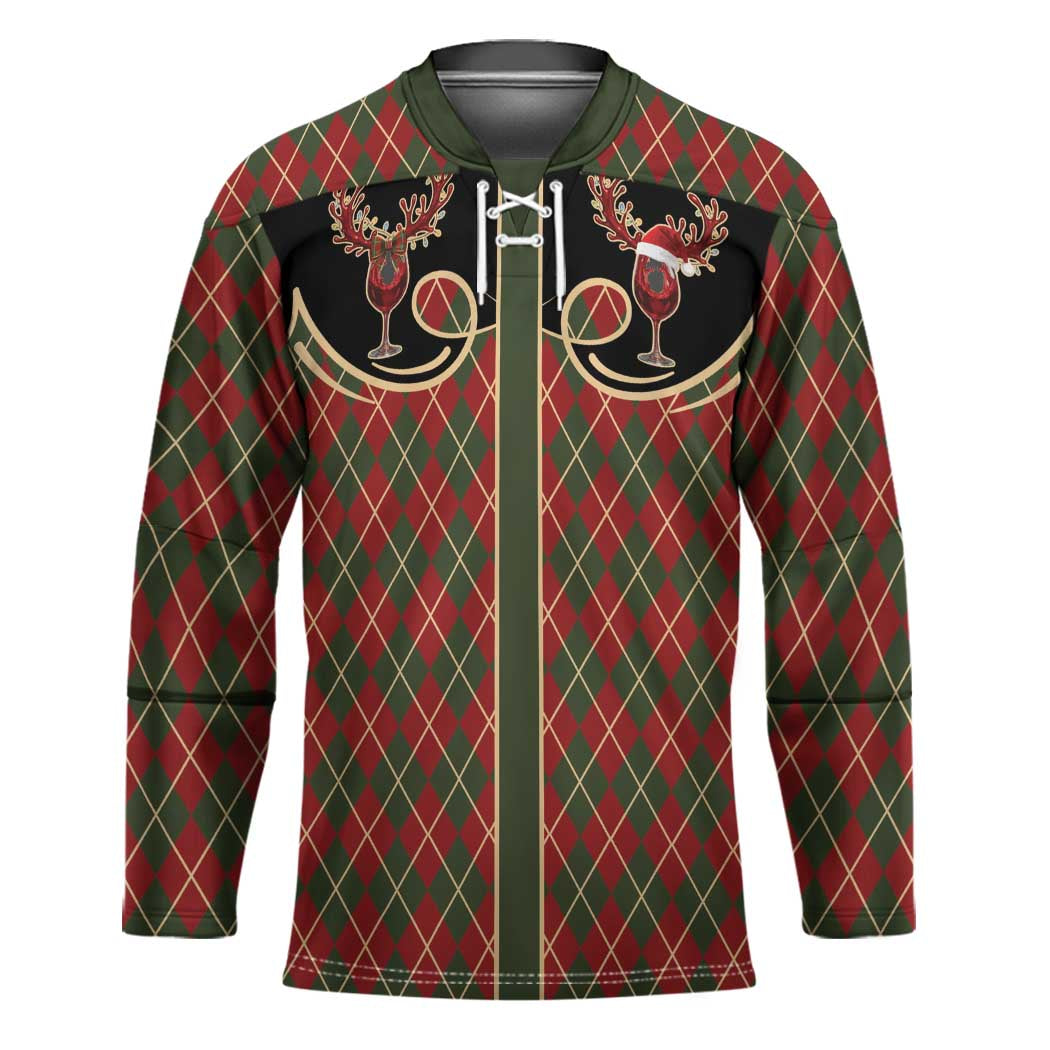 Western Yoke Hockey Jersey Wine Deer Christmas Argyle Patterns - Wonder Print Shop