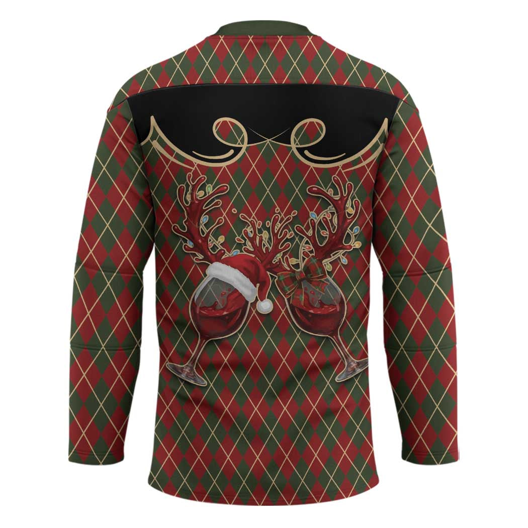 Western Yoke Hockey Jersey Wine Deer Christmas Argyle Patterns - Wonder Print Shop