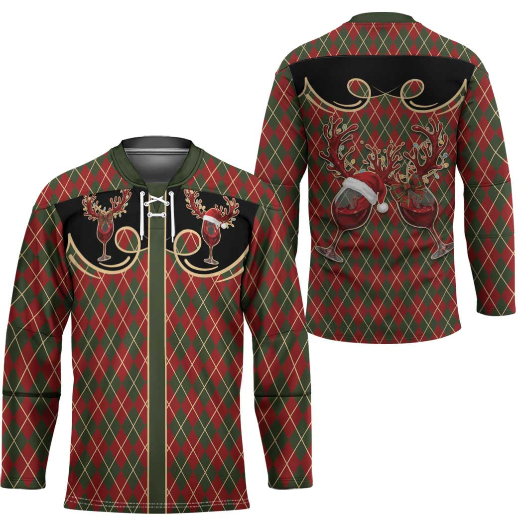 Western Yoke Hockey Jersey Wine Deer Christmas Argyle Patterns - Wonder Print Shop