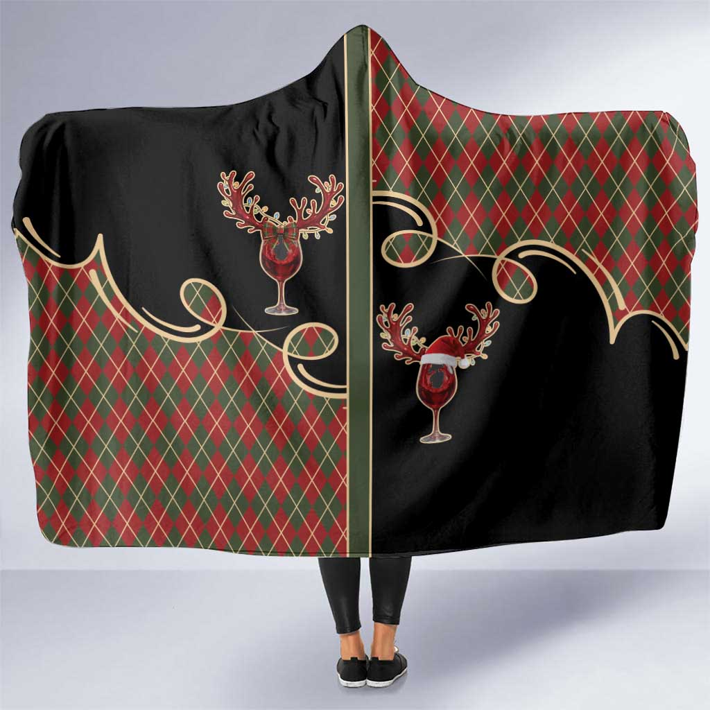 Western Yoke Hooded Blanket Wine Deer Christmas Argyle Patterns - Wonder Print Shop