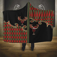 Western Yoke Hooded Blanket Wine Deer Christmas Argyle Patterns - Wonder Print Shop