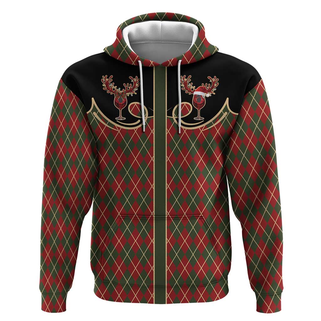 Western Yoke Hoodie Wine Deer Christmas Argyle Patterns - Wonder Print Shop