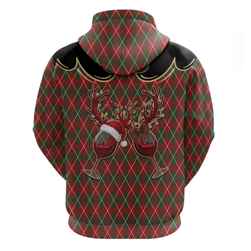 Western Yoke Hoodie Wine Deer Christmas Argyle Patterns - Wonder Print Shop