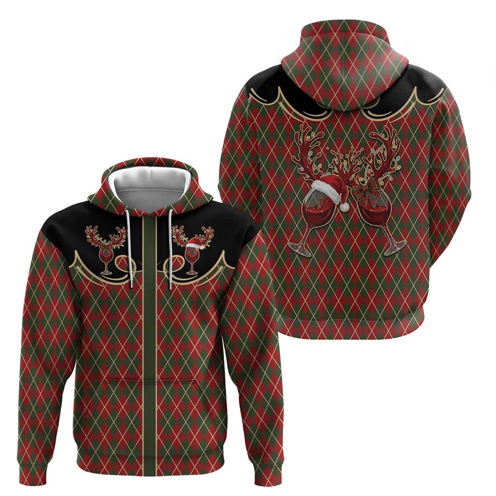Western Yoke Hoodie Wine Deer Christmas Argyle Patterns - Wonder Print Shop