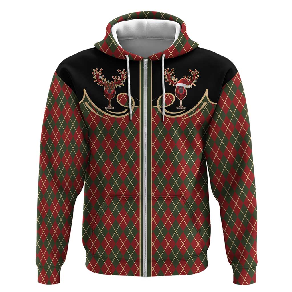 Western Yoke Hoodie Wine Deer Christmas Argyle Patterns - Wonder Print Shop