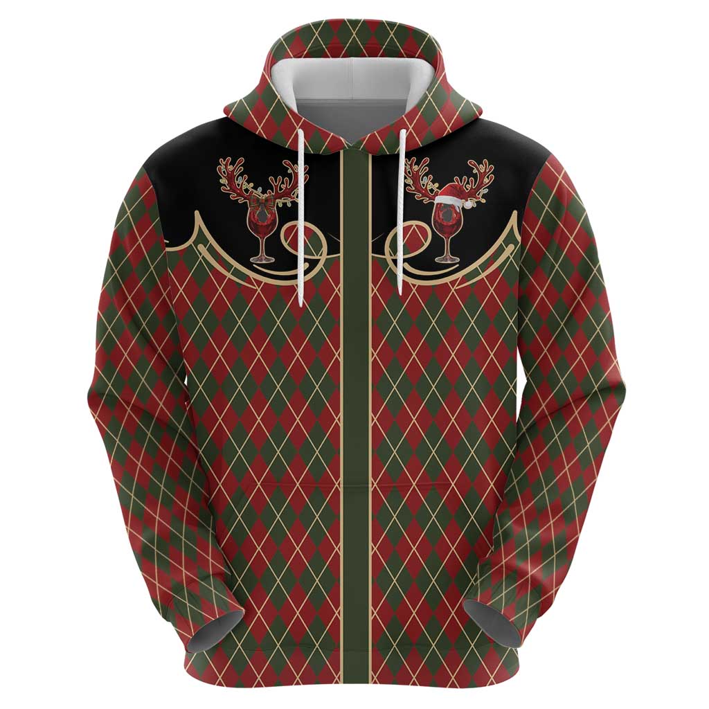 Western Yoke Hoodie Wine Deer Christmas Argyle Patterns - Wonder Print Shop