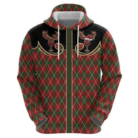 Western Yoke Hoodie Wine Deer Christmas Argyle Patterns - Wonder Print Shop