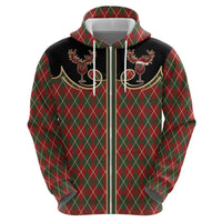 Western Yoke Hoodie Wine Deer Christmas Argyle Patterns - Wonder Print Shop