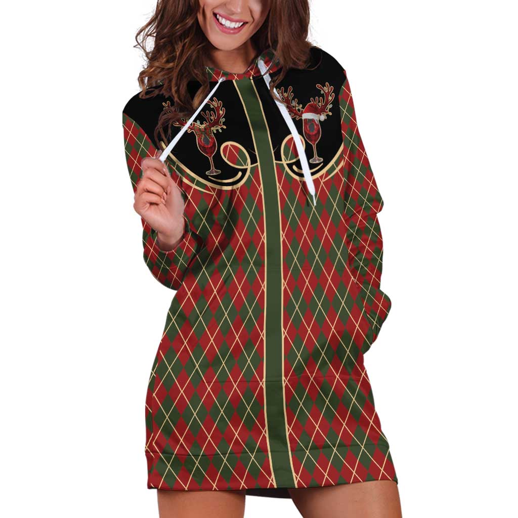 Western Yoke Hoodie Dress Wine Deer Christmas Argyle Patterns - Wonder Print Shop