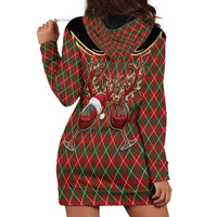 Western Yoke Hoodie Dress Wine Deer Christmas Argyle Patterns - Wonder Print Shop