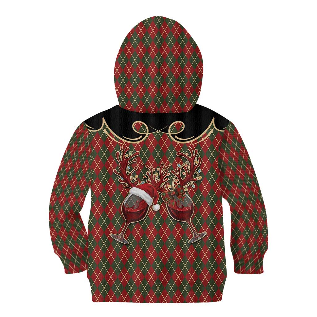 Western Yoke Kid Hoodie Wine Deer Christmas Argyle Patterns - Wonder Print Shop