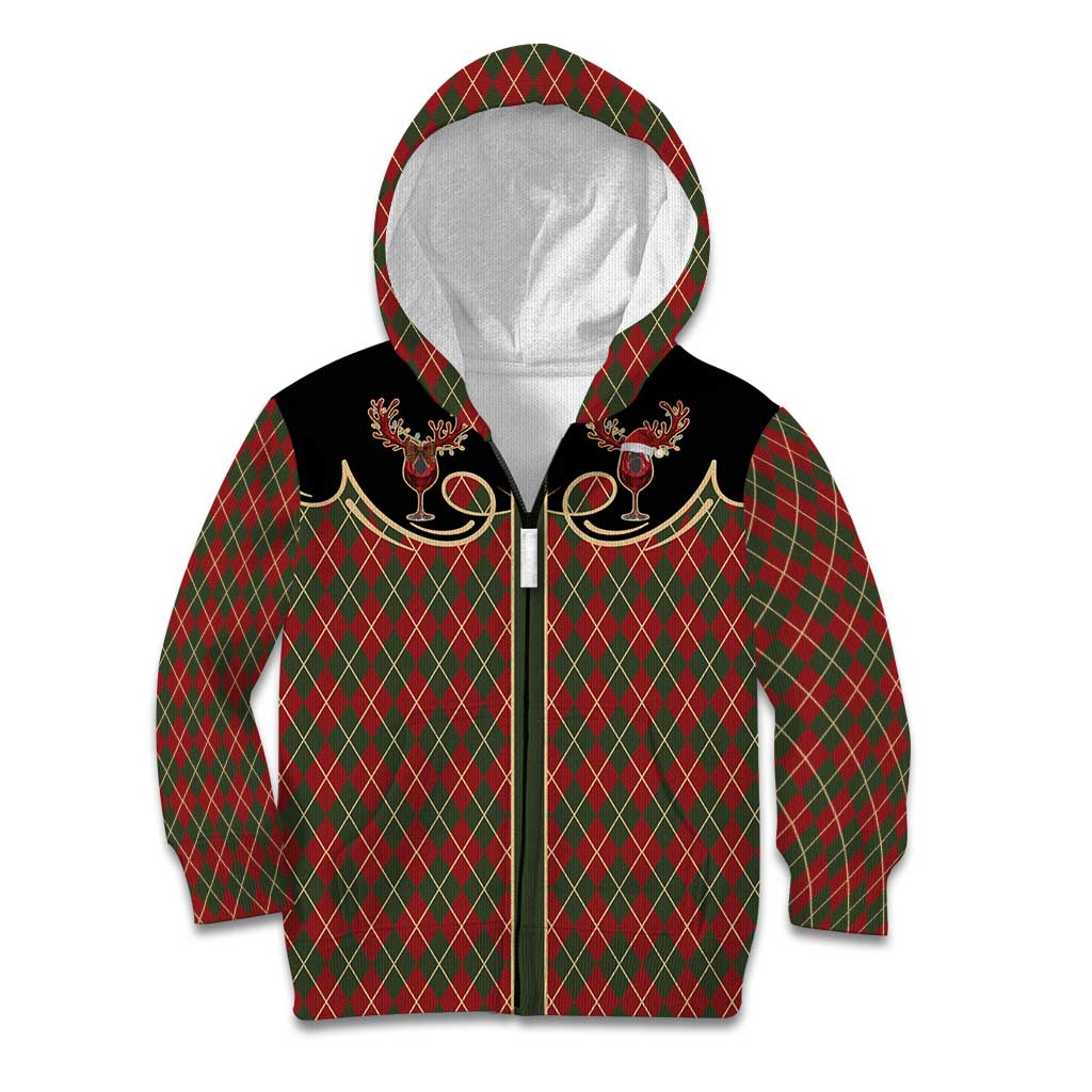 Western Yoke Kid Hoodie Wine Deer Christmas Argyle Patterns - Wonder Print Shop