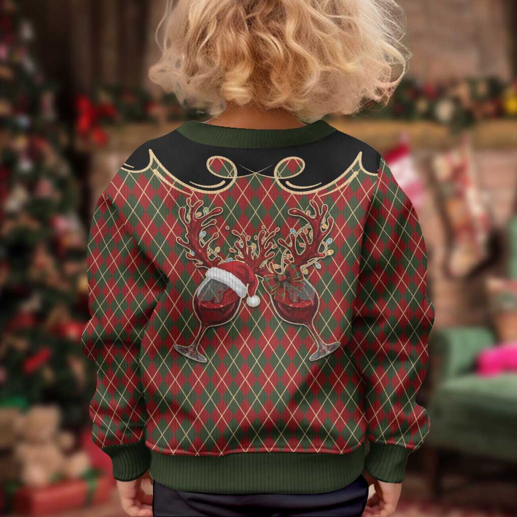 Western Yoke Kid Ugly Christmas Sweater Wine Deer Christmas Argyle Patterns - Wonder Print Shop