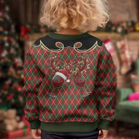 Western Yoke Kid Ugly Christmas Sweater Wine Deer Christmas Argyle Patterns - Wonder Print Shop
