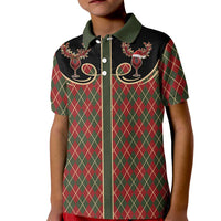 Western Yoke Kid Polo Shirt Wine Deer Christmas Argyle Patterns - Wonder Print Shop