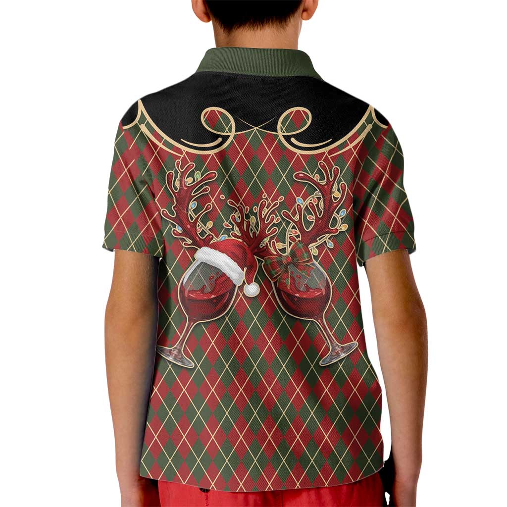 Western Yoke Kid Polo Shirt Wine Deer Christmas Argyle Patterns - Wonder Print Shop