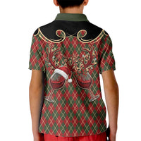Western Yoke Kid Polo Shirt Wine Deer Christmas Argyle Patterns - Wonder Print Shop