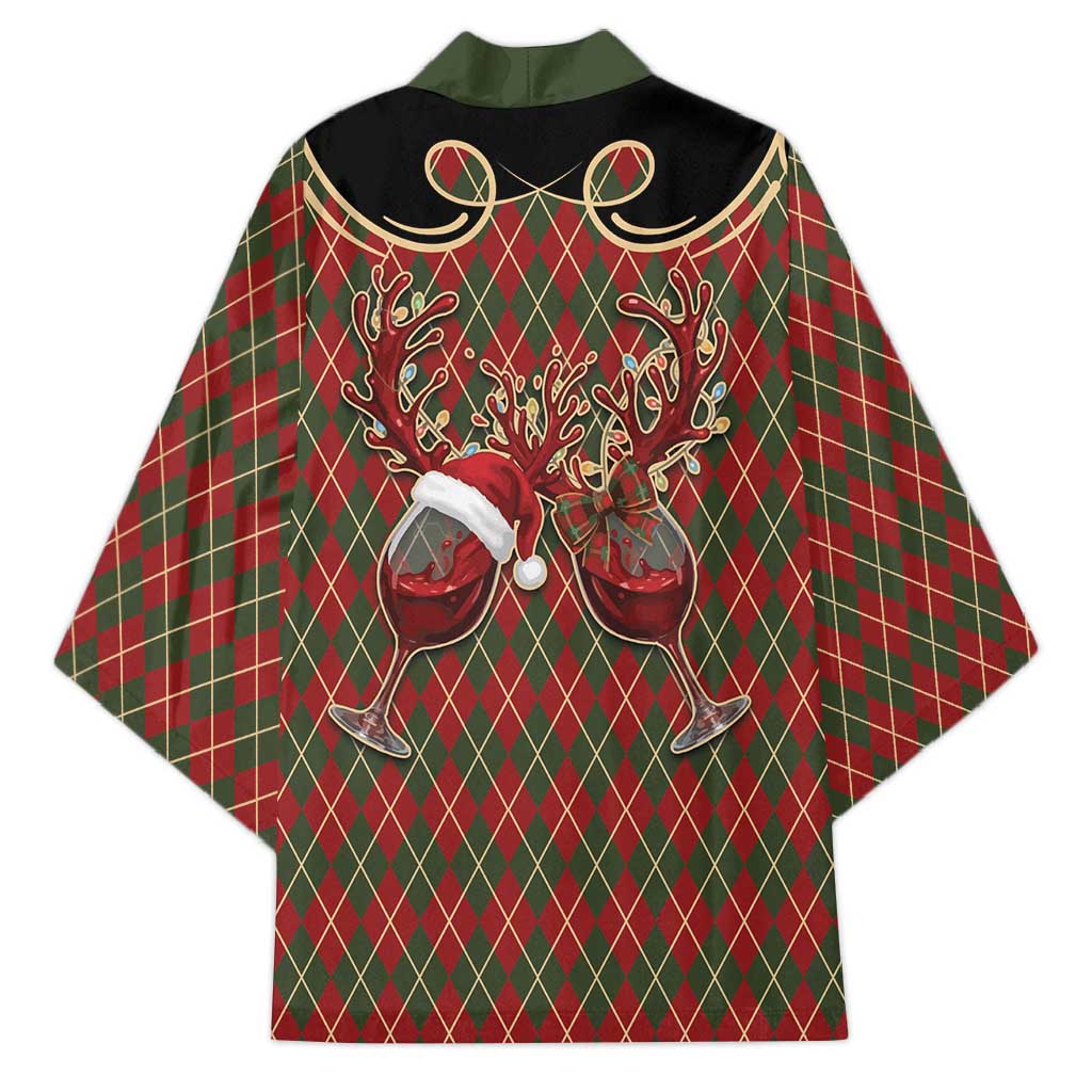Western Yoke Kimono Wine Deer Christmas Argyle Patterns - Wonder Print Shop
