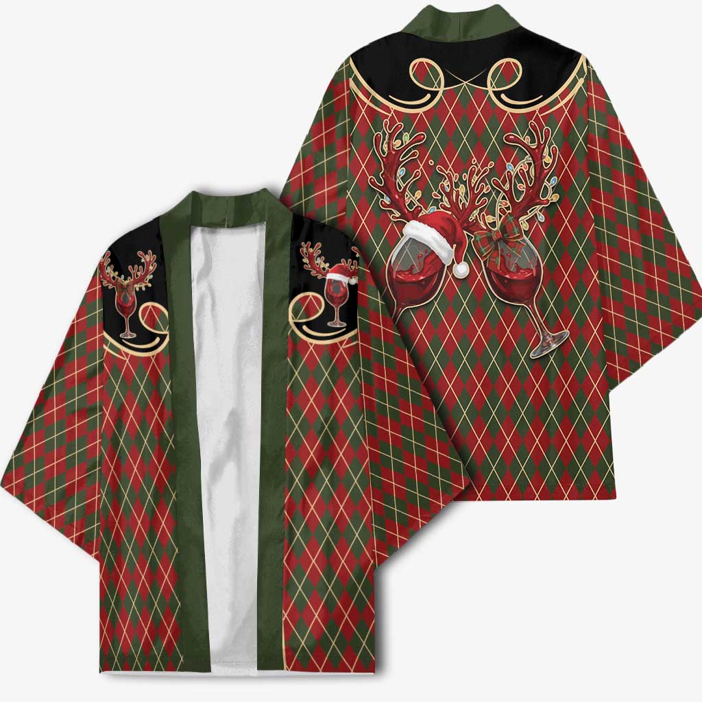 Western Yoke Kimono Wine Deer Christmas Argyle Patterns - Wonder Print Shop