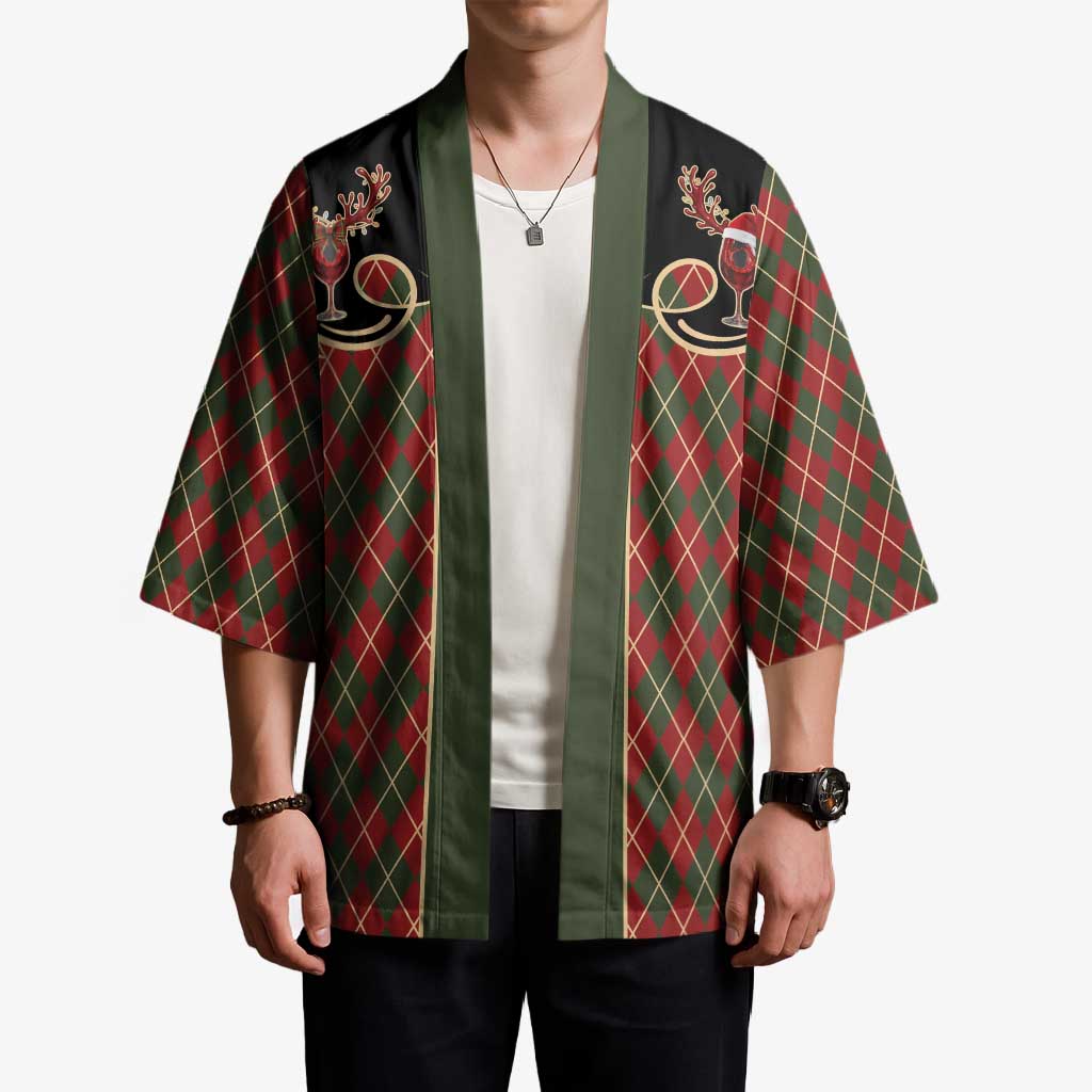 Western Yoke Kimono Wine Deer Christmas Argyle Patterns - Wonder Print Shop
