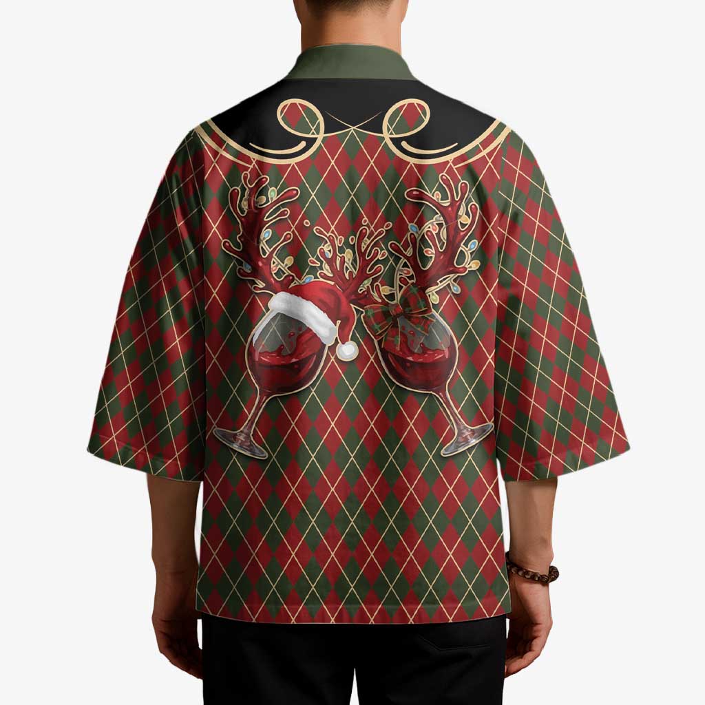 Western Yoke Kimono Wine Deer Christmas Argyle Patterns - Wonder Print Shop