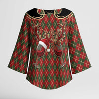 Western Yoke Kimono Sleeve Blouse Wine Deer Christmas Argyle Patterns - Wonder Print Shop