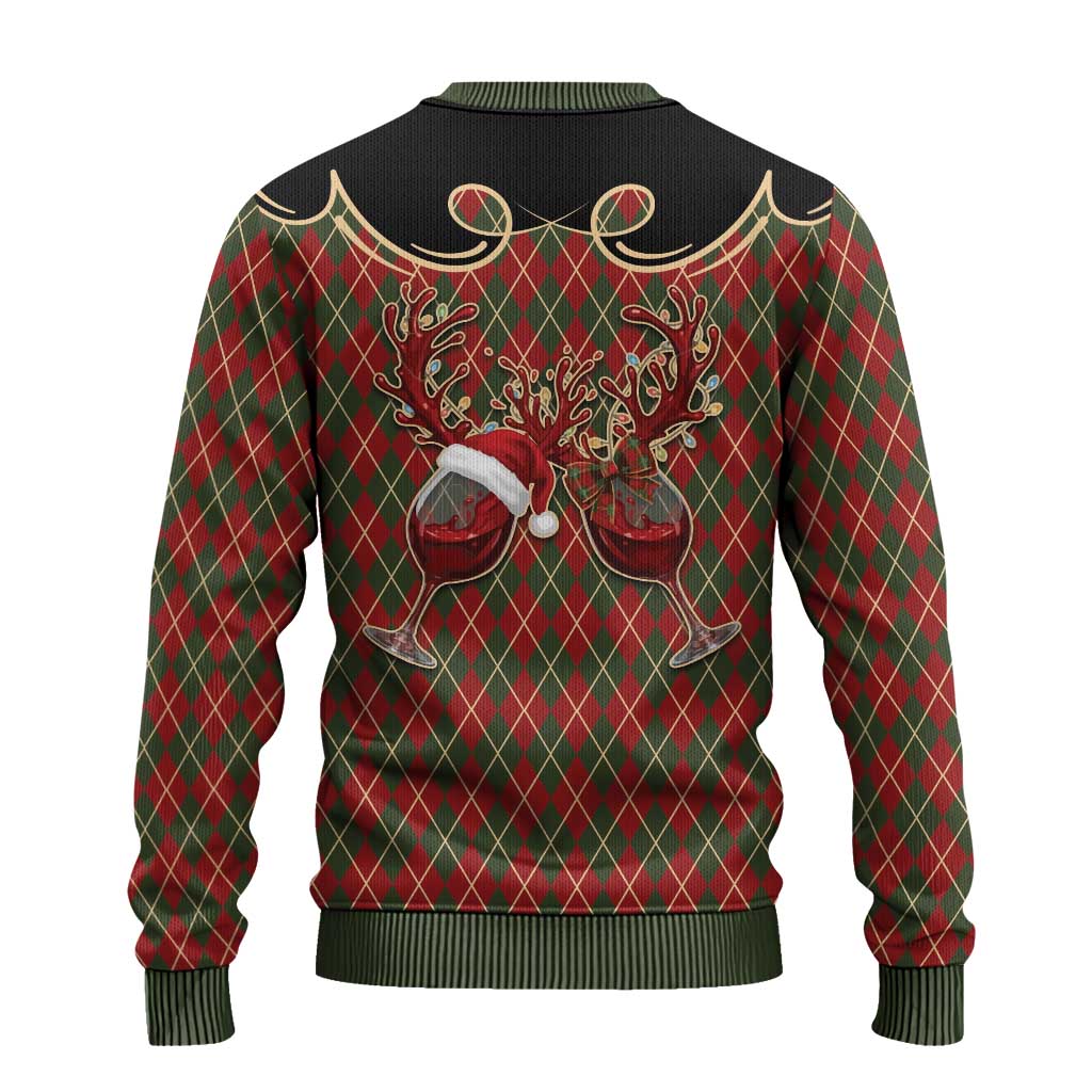 Western Yoke Ugly Christmas Sweater Wine Deer Christmas Argyle Patterns - Wonder Print Shop