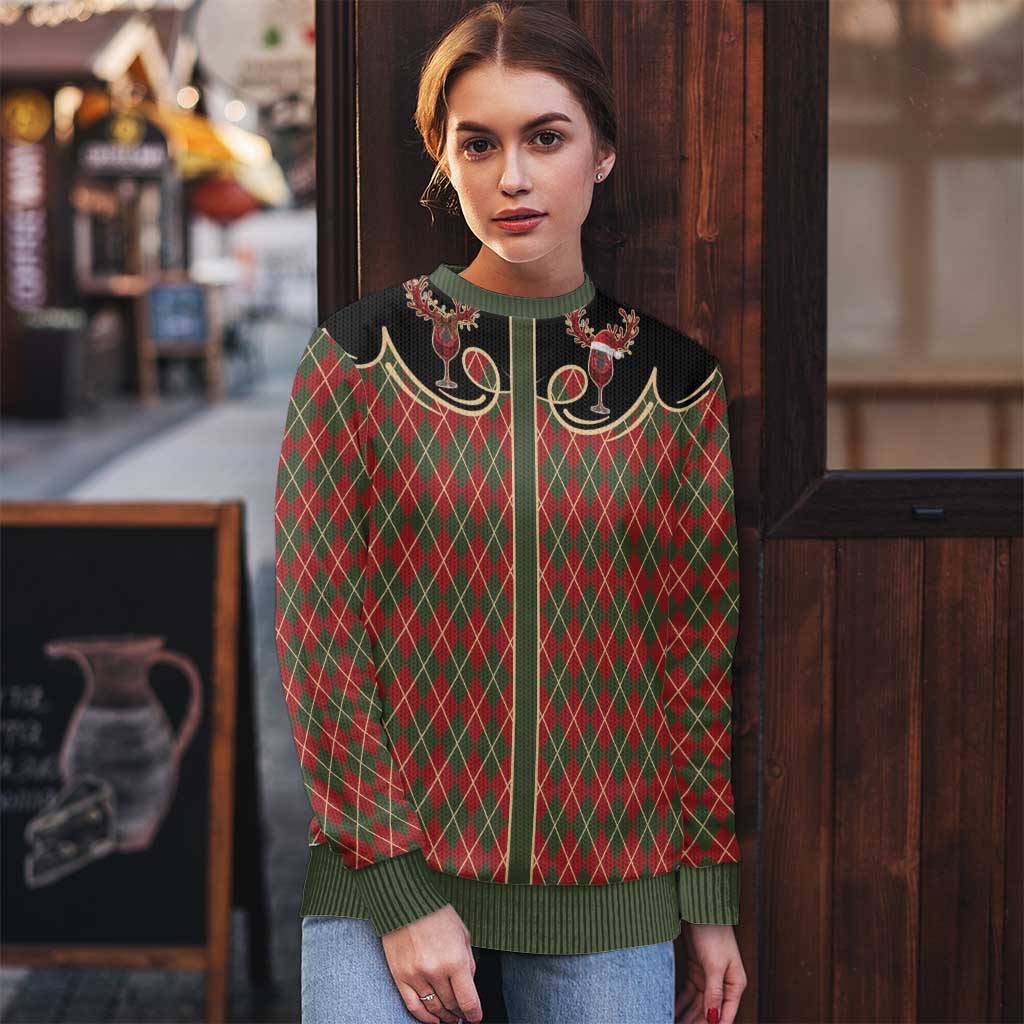 Western Yoke Ugly Christmas Sweater Wine Deer Christmas Argyle Patterns - Wonder Print Shop