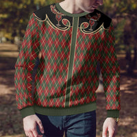 Western Yoke Ugly Christmas Sweater Wine Deer Christmas Argyle Patterns - Wonder Print Shop