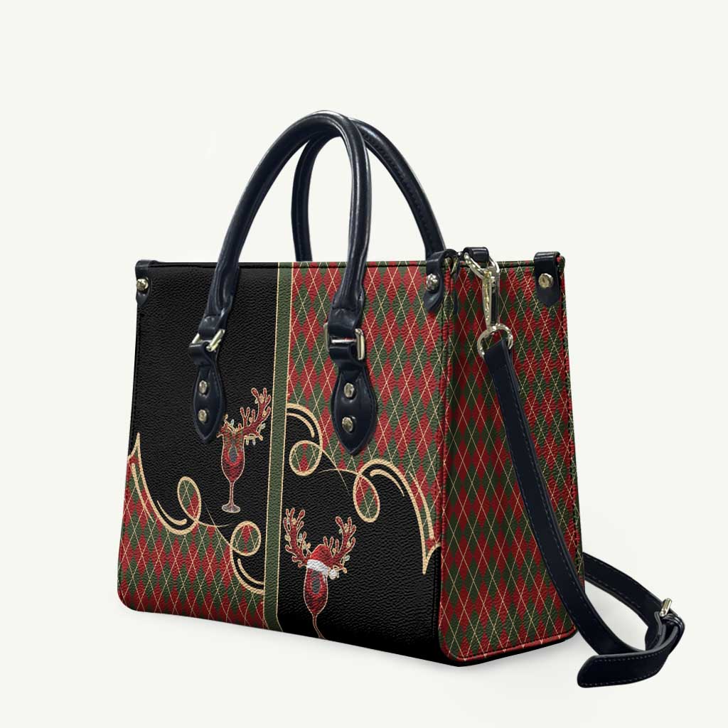 Western Yoke Leather Bag Wine Deer Christmas Argyle Patterns - Wonder Print Shop