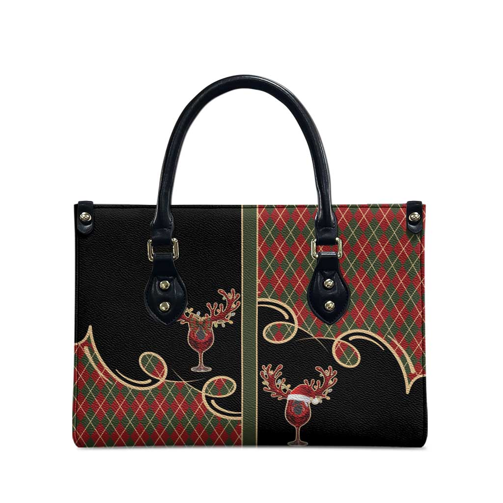 Western Yoke Leather Bag Wine Deer Christmas Argyle Patterns - Wonder Print Shop