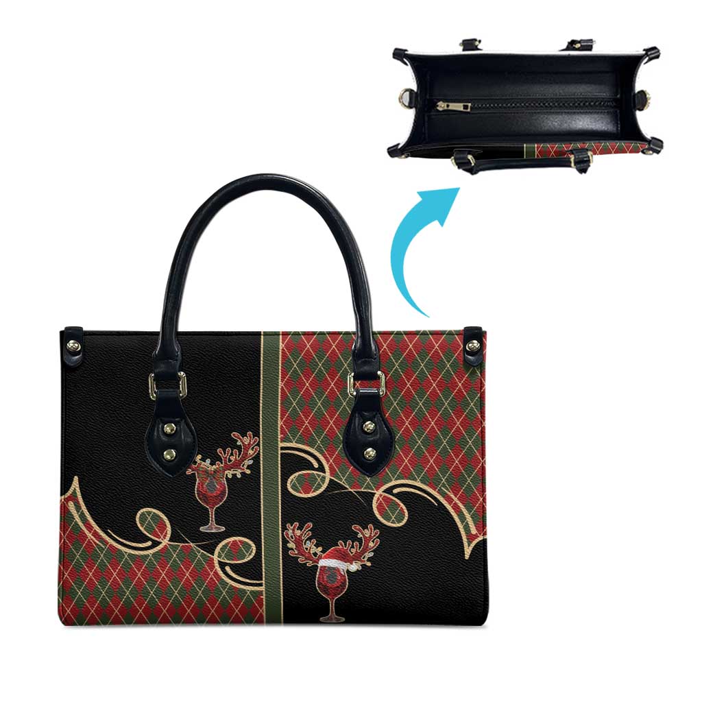 Western Yoke Leather Bag Wine Deer Christmas Argyle Patterns - Wonder Print Shop