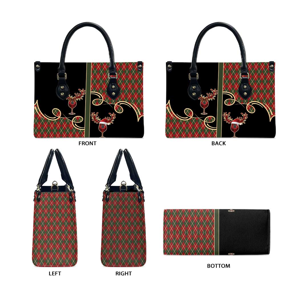 Western Yoke Leather Bag Wine Deer Christmas Argyle Patterns - Wonder Print Shop