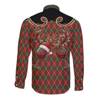 Western Yoke Long Sleeve Button Shirt Wine Deer Christmas Argyle Patterns - Wonder Print Shop
