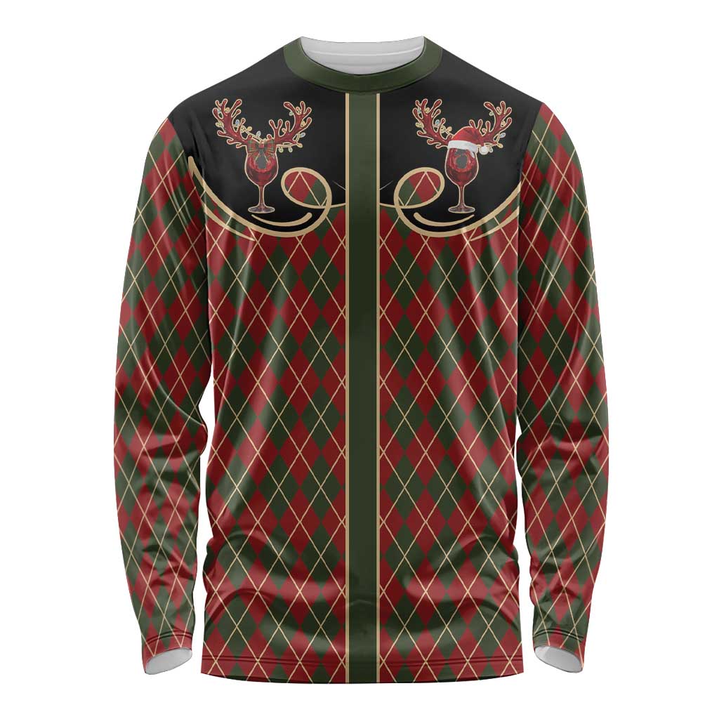 Western Yoke Long Sleeve Shirt Wine Deer Christmas Argyle Patterns - Wonder Print Shop