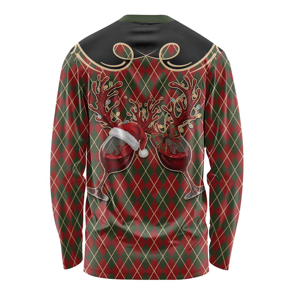 Western Yoke Long Sleeve Shirt Wine Deer Christmas Argyle Patterns - Wonder Print Shop