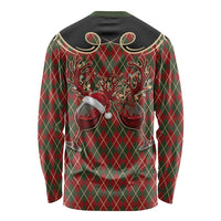 Western Yoke Long Sleeve Shirt Wine Deer Christmas Argyle Patterns - Wonder Print Shop