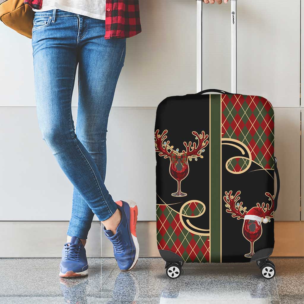 Western Yoke Luggage Cover Wine Deer Christmas Argyle Patterns - Wonder Print Shop