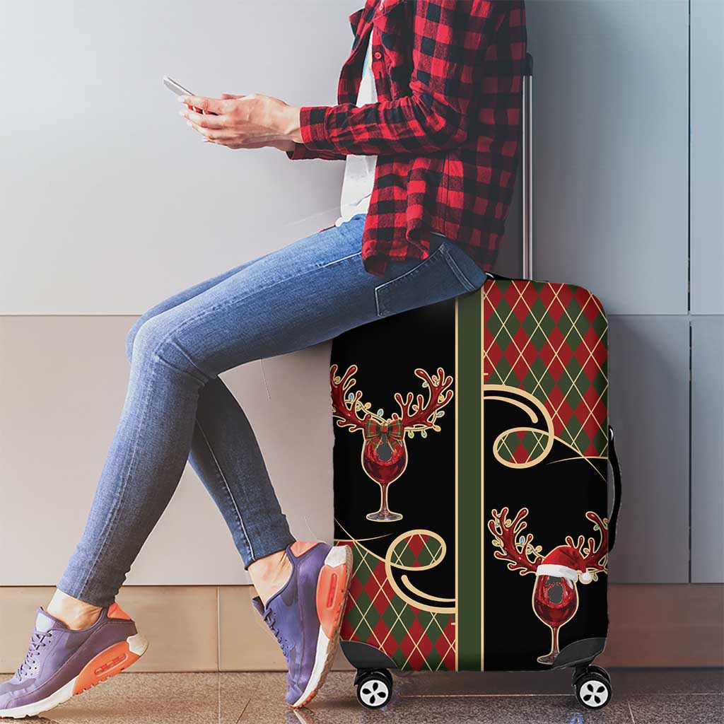 Western Yoke Luggage Cover Wine Deer Christmas Argyle Patterns - Wonder Print Shop