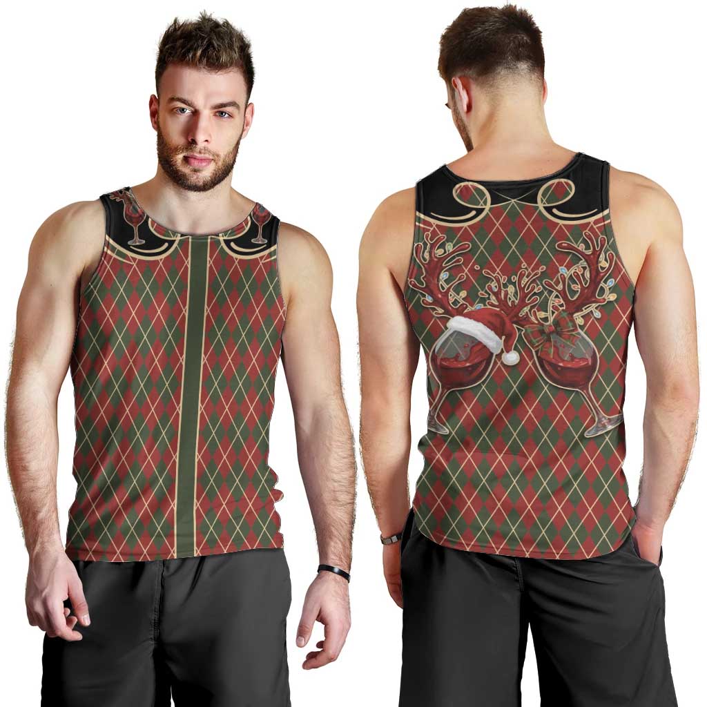Western Yoke Men Tank Top Wine Deer Christmas Argyle Patterns - Wonder Print Shop