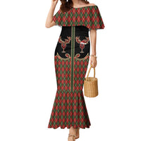 Western Yoke Mermaid Dress Wine Deer Christmas Argyle Patterns - Wonder Print Shop